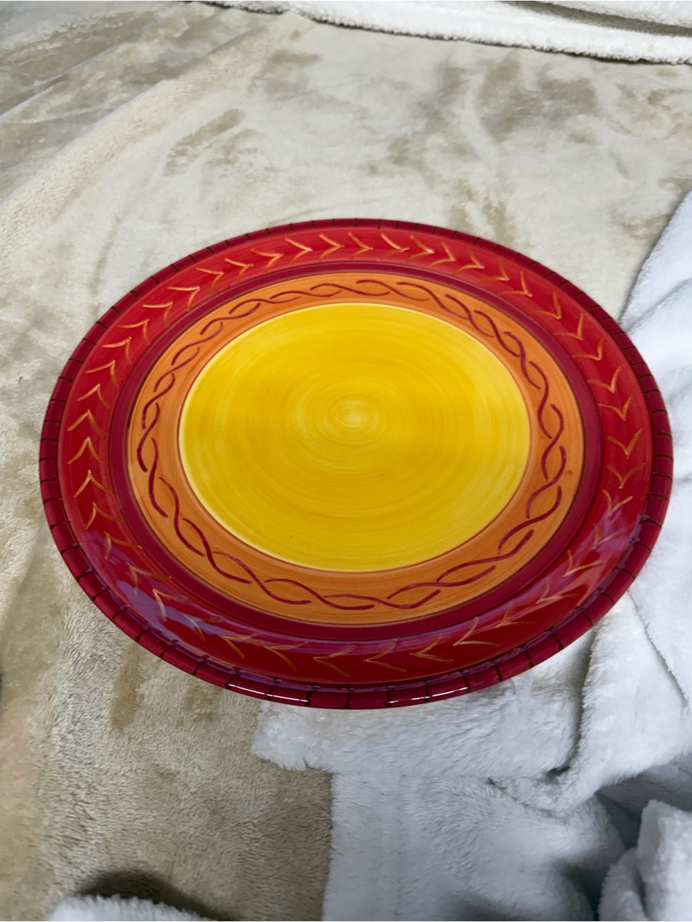 Bobby Flay sample Hand-Painted Red and Yellow Orange exotic dinner  Plate